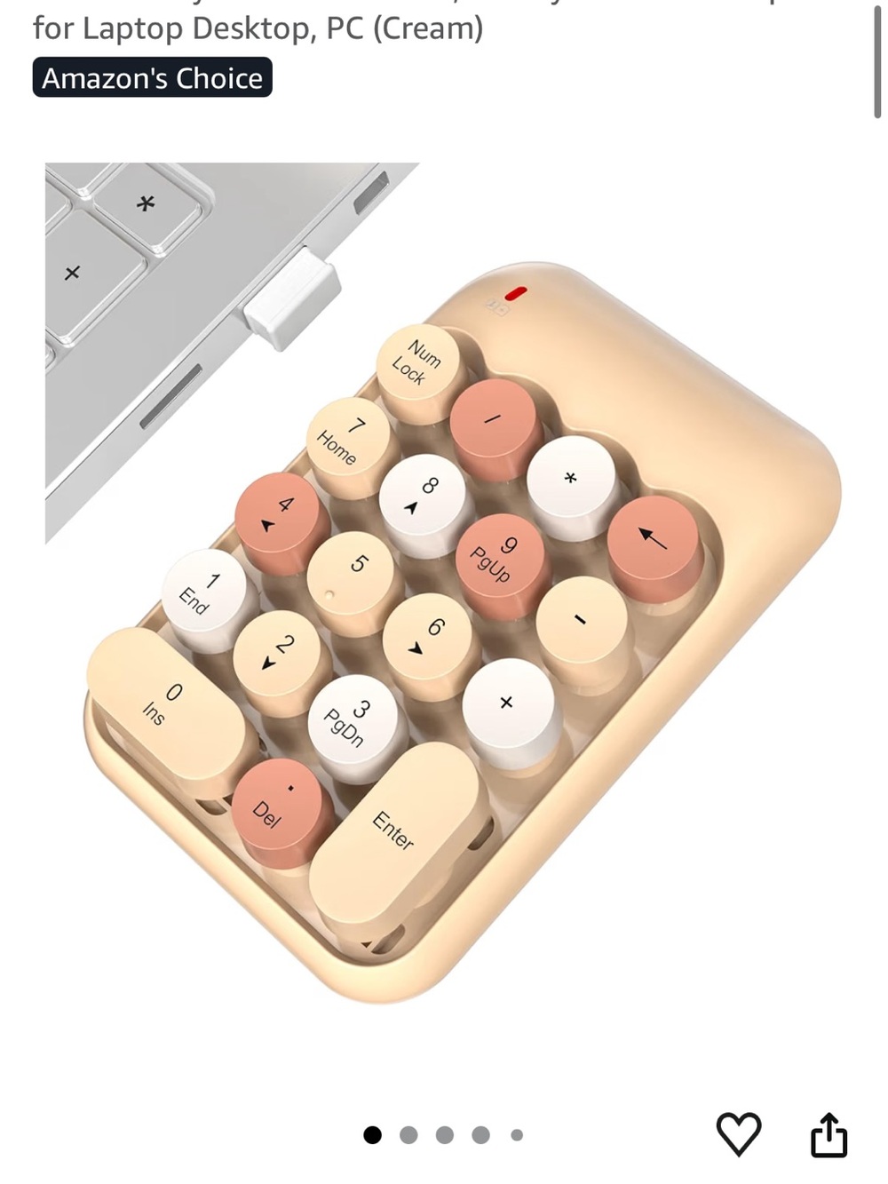 Wireless Numeric Keypad in Cream and Coral — Compact USB Numpad
